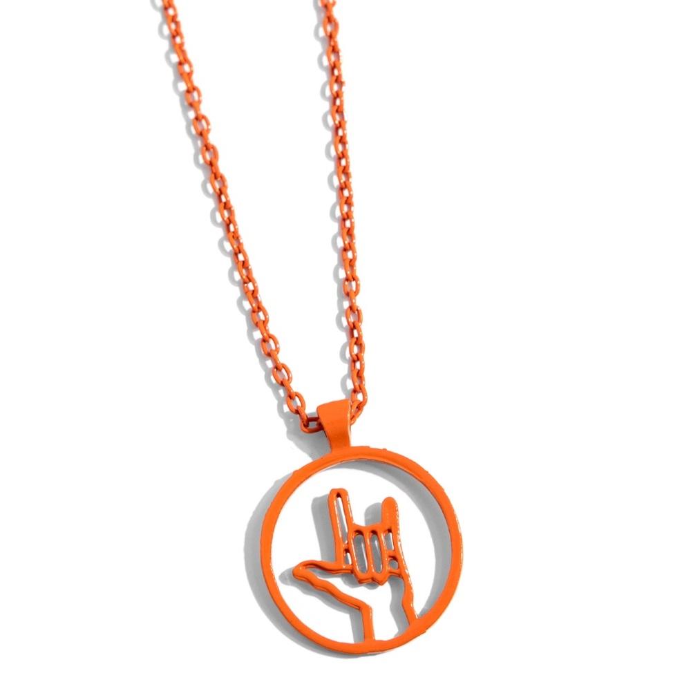 Orange American Sign Language I Love you Necklace